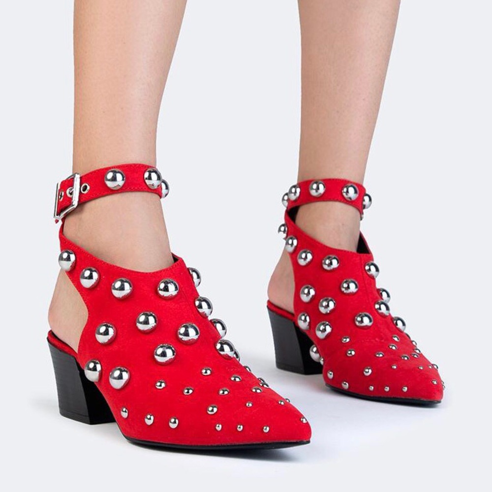 Oversized Stud Wrap-Around Strap Mule Booties ❤️